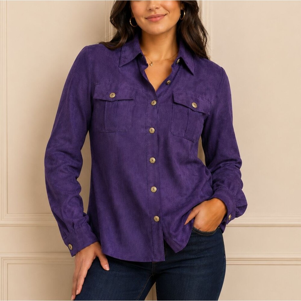 Draper's & Damon's Purple Faux Suede Button Front Jacket Shirt Women's XL